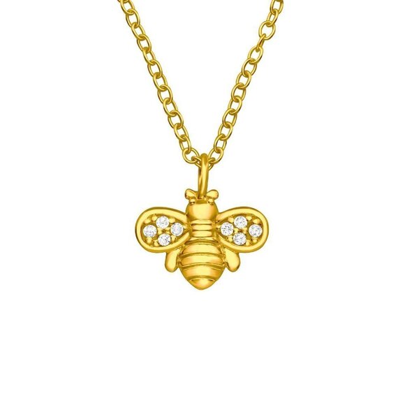 14k Gold Vermeil Dainty Bumble Bee Necklace - Picture 1 of 13